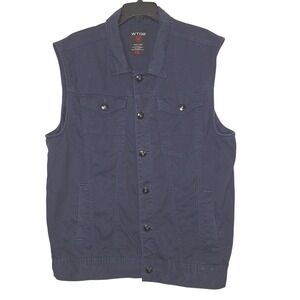 WT02 Mens Navy Blue Cotton Twill Trucker Vest XXL Sleeveless Button Up Jacket